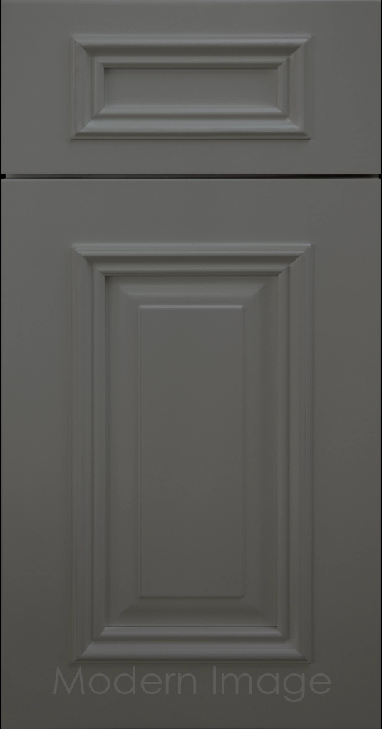 Heritage custom cabinets in a Gun Metal finish with classic raised panel doors and modern flat slab drawers.